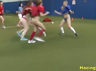 Lesbo college sluts take part in sexy outrageous football game