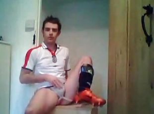 Cutie in soccer uniform jerks off his dick