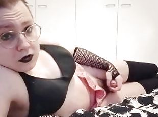 Femboy masturbating in cute dress and tigh high