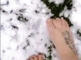 Walking in snow, cute feet