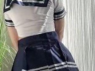 Cute Schoolgirl dances and flashes boobs