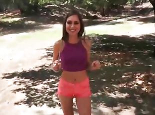 Pornstar Riley Reid takes a walk in public park