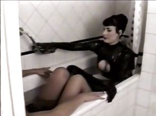 bagno, vintage, doccia, latex, tacchi-alti