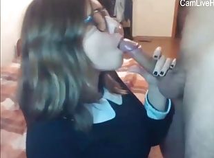 Nerdy girl making love to a dick on web cam
