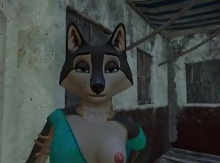 3D Furry game Vestina. Furry girl was selling cookies on the street and invited her to visit