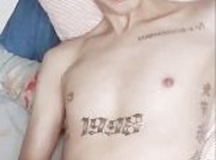 azijski, mastrubacija, prihajanje, gej, drkanje-jerking, solo, migljanje, tattoo