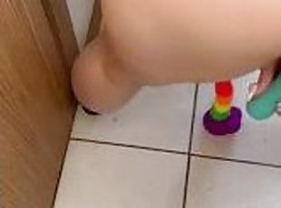 Riding rainbow dildo I cummed so hard