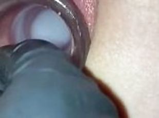 Cumming in her gaping pussy. Hollow plug