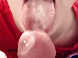 Extreme close-up of my first attempt at deep throat with huge ASMR oral creampie