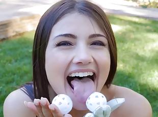 Petite adria rae fools around with golf club before getting dicked