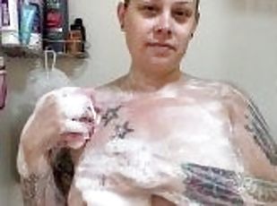 tuširanje, mastrubacija, milf, mami, velike-lepe-ženske, fingering, pov, prha, solo, cuckold