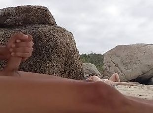 Having naked fun at a non nudist beach. Exchibisionist pure nudism. Great cum shot