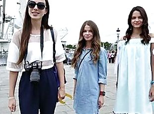 Adorable teens wear vibrators during the Ferris wheel ride