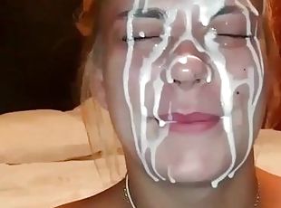 18yo blonde teen slut gets cum on face - facial