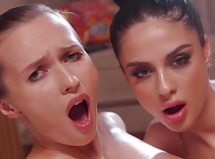Oiled up Lesbians Fingering: Big Tits Lesbians Romantic Massage - Mia Trejsi