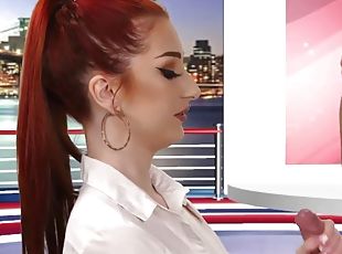 CFNM British redhead sucks cock on live TV show