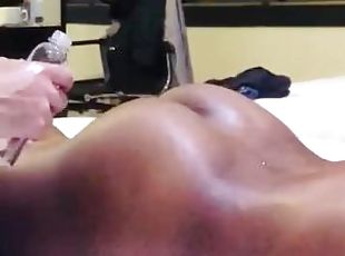 Putting oil on teen black ass!