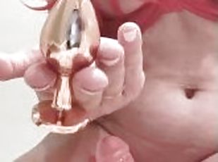 MILF has DOUBLE ORGASM with Dildo and Custom Butt Plug.