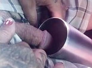 Car pee in coffee cup With flacid penin glad I wasn’t hard