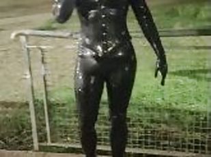 offentlig, amatør, bdsm, latex, bondage, støvler, femidom, læder, maske