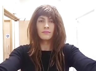 Young twink crossdresser in public in the city, sissy